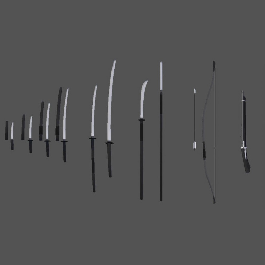Samurai's Weapons Low Poly Grayscale preview image 1